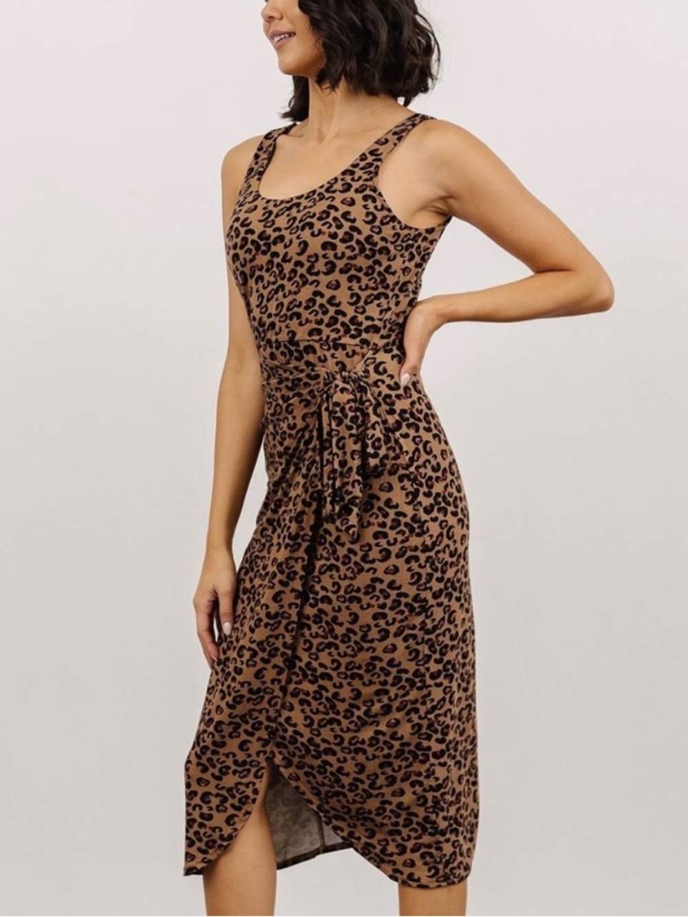 NWT Olivia Grey Cheetah Print Sleeveless Tank Wrap Dress